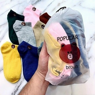 Set 5 đôi Vớ Cổ Ngắn Họa Tiết Gấu Dâu Tây Disney Màu Hồng Dễ Thương Thời Trang Nhật Hàn Cho Nữ