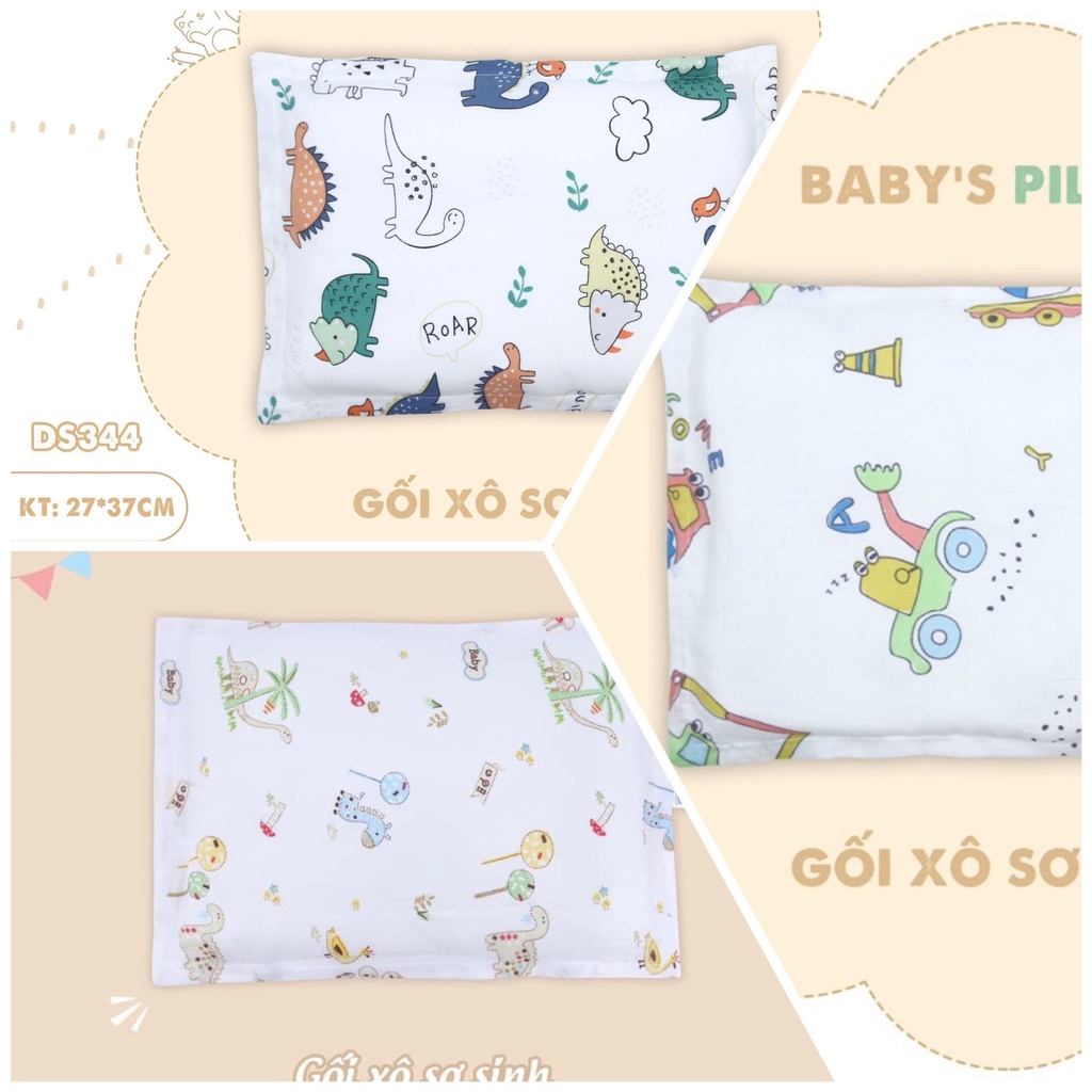 Gối Xô Sơ Sinh DOKMA, Kháng Khuẩn, Mềm Mại, Thấm Hút Mồ Hôi Cho Bé Mã DS344, Gối Bông Lõm Mã DS254
