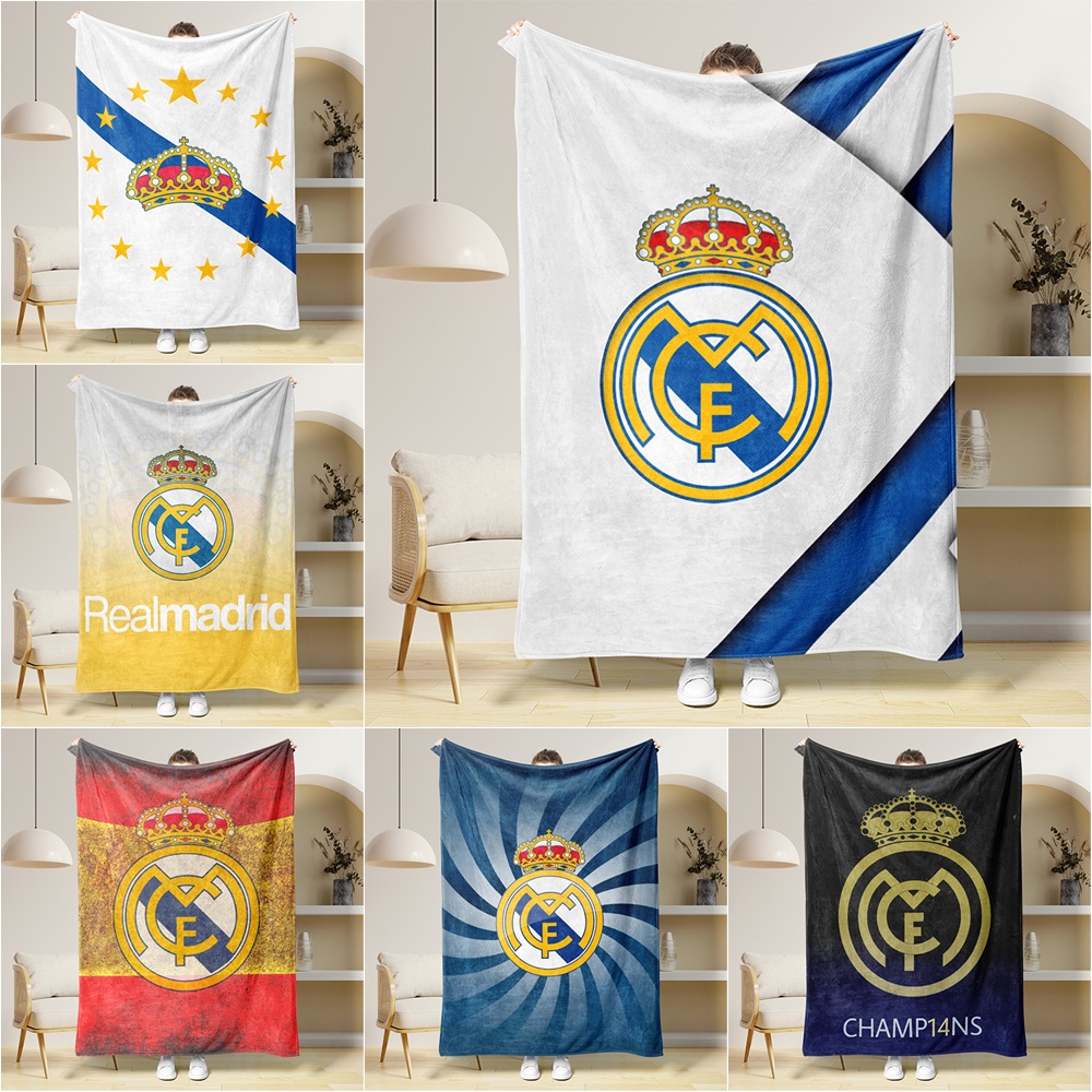 Áo Thun In Logo real madrid Thời Trang Năng Động Chăn flannel In logo Câu Lạc Bộ Bóng Đá Một Mặt Làm Quà Tặng Tốt Nhất Cho Người Lớn