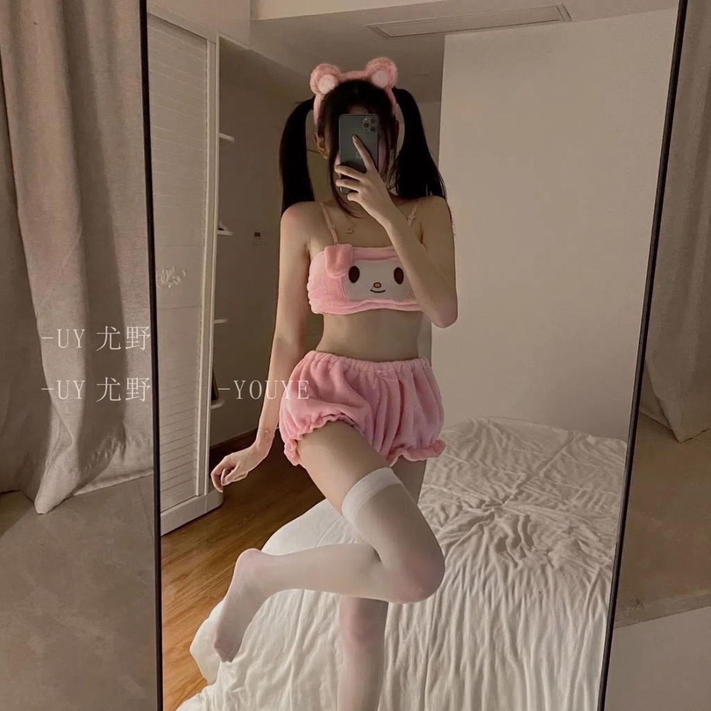 Baby bear set Đồ Ngủ Gồm Áo Ống Và Quần Short Nhồi Bông Mềm Mại Màu Trơn Hình Gấu cinnamoroll Nhật Bản Đáng Yêu Cho Bé Gái