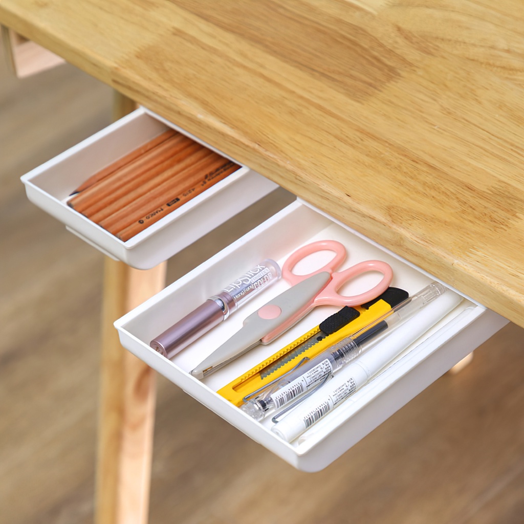 Giá sỉ - Ngăn kéo phụ mini đựng đồ bên dưới mặt bàn, Hộp dựng đồ ngăn kéo giấu kín, Có keo 3M -  FETA
