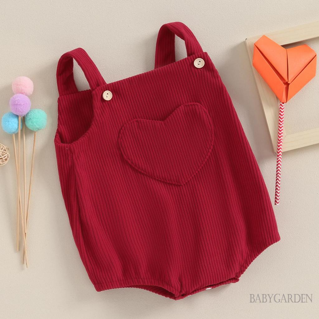 Jumpsuit Vải Nhung Kẻ Không Tay Có Túi Hình Trái Tim Cho Bé