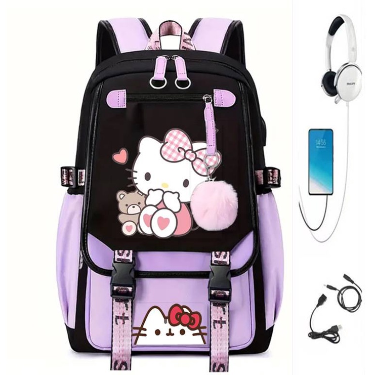 SY6 Sanrio HelloKitty Ba Lô Dành Cho Học Sinh Dung Tích Lớn Thoáng Khí Hoạt Hình Đơn Giản Đa Năng Nữ schoolbag Túi