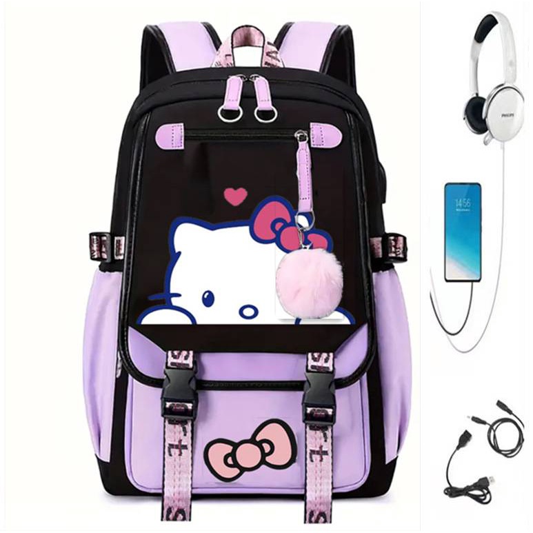 SY6 Sanrio HelloKitty Ba Lô Dành Cho Học Sinh Dung Tích Lớn Thoáng Khí Hoạt Hình Đơn Giản Đa Năng Nữ schoolbag Túi