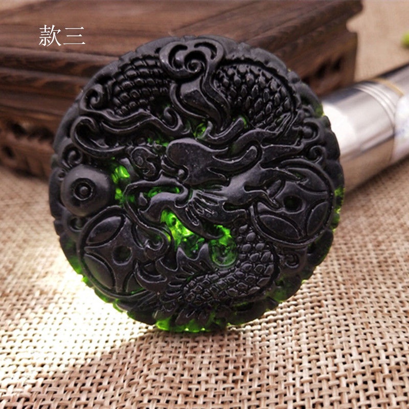 Đen Mặt Dây Chuyền Hình Rồng Ngọc Bích Độc Đáo