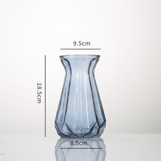 Lọ hoa thuỷ tinh đa giác kèm nơ bình hoa cao cấp cổ nhỏ decor xinh xắn trang trí phòng khách bàn làm việc Myd.23