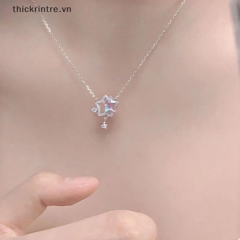 Th Vòng cổ Đính Đá Ngôi Sao Đôi Thiết Kế Dạng Xích Thời Trang Cho Nữ