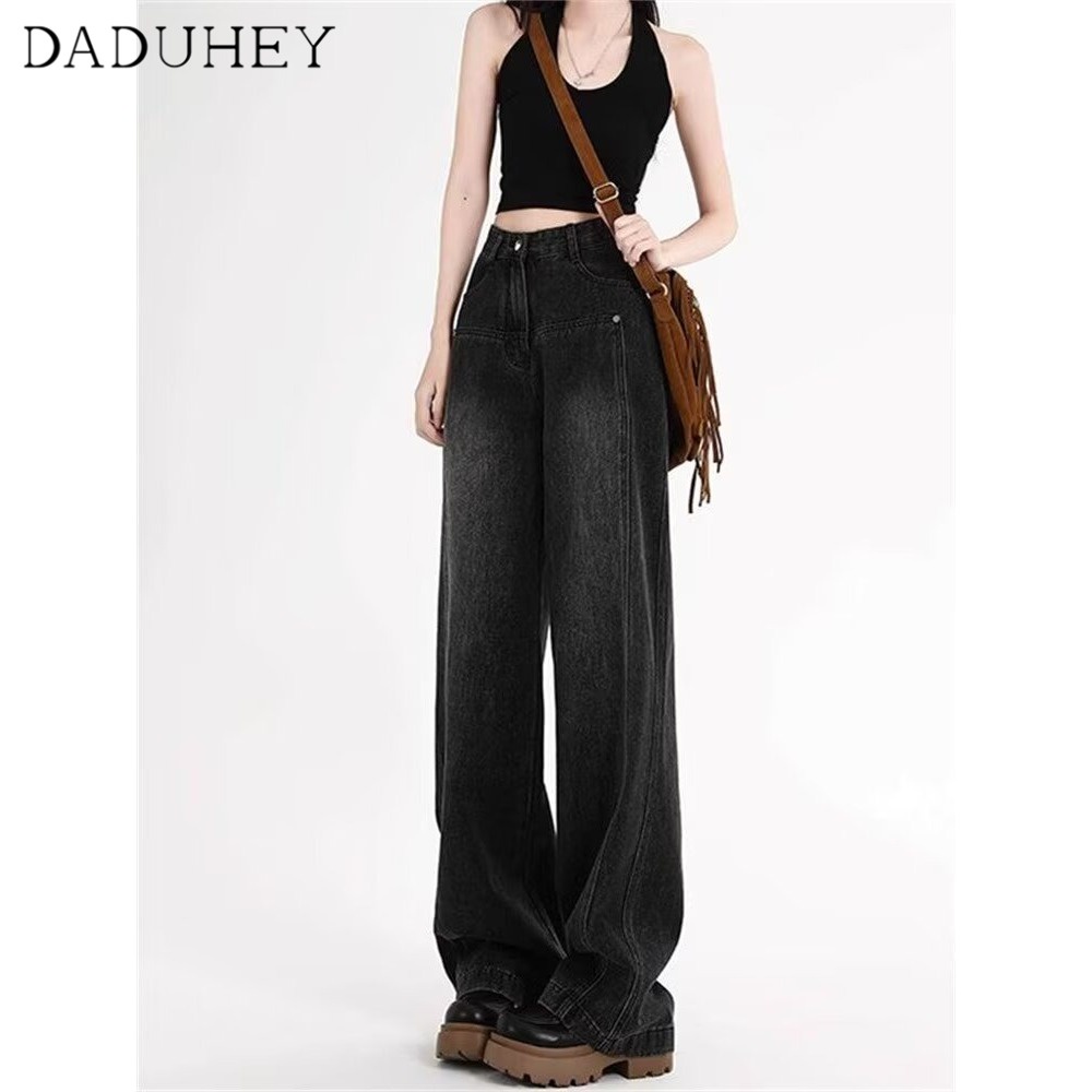 Ảnh Quần jean DADUHEY cạp cao ống rộng phong cách đường phố Mỹ cổ điển cao cấp cỡ lớn 3