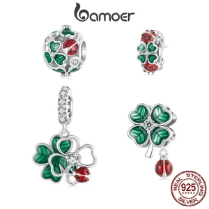 Mặt dây chuyền bạc sterling 925 BAMOER hình cỏ bốn lá