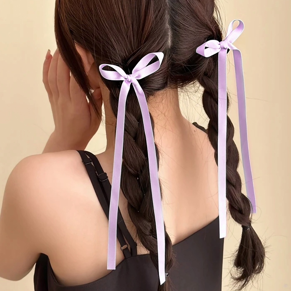 1 Cặp Kẹp Tóc Nơ Ruy Băng Bằng Satin Màu Kẹo Ngọt Thời Trang Hàn Quốc Cho Nữ