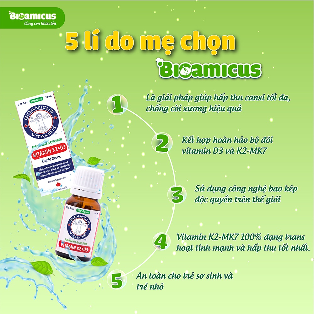 Vitamin D3K2-MK7 BioAmicus Dạng Giọt Cho Trẻ Sơ Sinh 10ml - concung