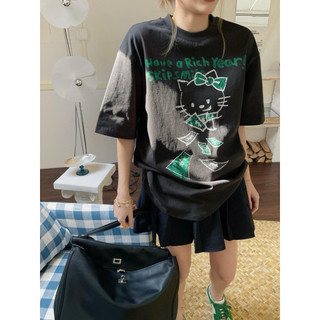 HIIXIIVI 2025 Mới 100% Cotton Áo Thun Nữ Tay Ngắn Cổ Tròn Baggy Rời Áo Ootd In Độc Đáo