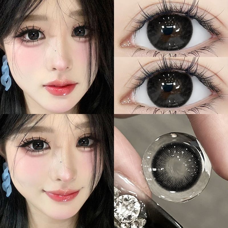 Set 2 Kính Áp Tròng Màu Đen contact lenses 0 ~ -8.00 black len 14.2mm lens cận lens nâu bean black 26