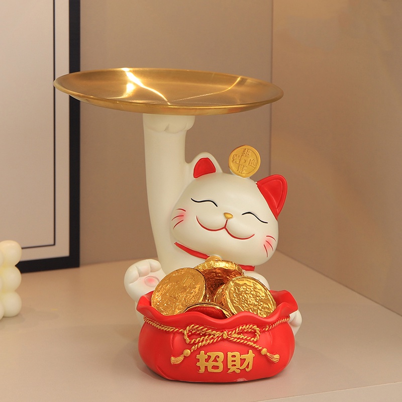Tượng Mèo Thần Tài Há Miệng Decor Trang Trí Phòng, Để Đồ Chìa Khoá Bánh Kẹo Tài Lộc May Mắn