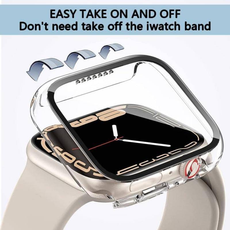 Kính + Vỏ Cho Apple Watch 44mm / 40mm / 45mm / 41mm / 42mm / 38mm IWatch Series 4654 SE 7 8 9 Bảo Vệ Màn Hình Apple Watch Accessorie Ultra 2 49mm