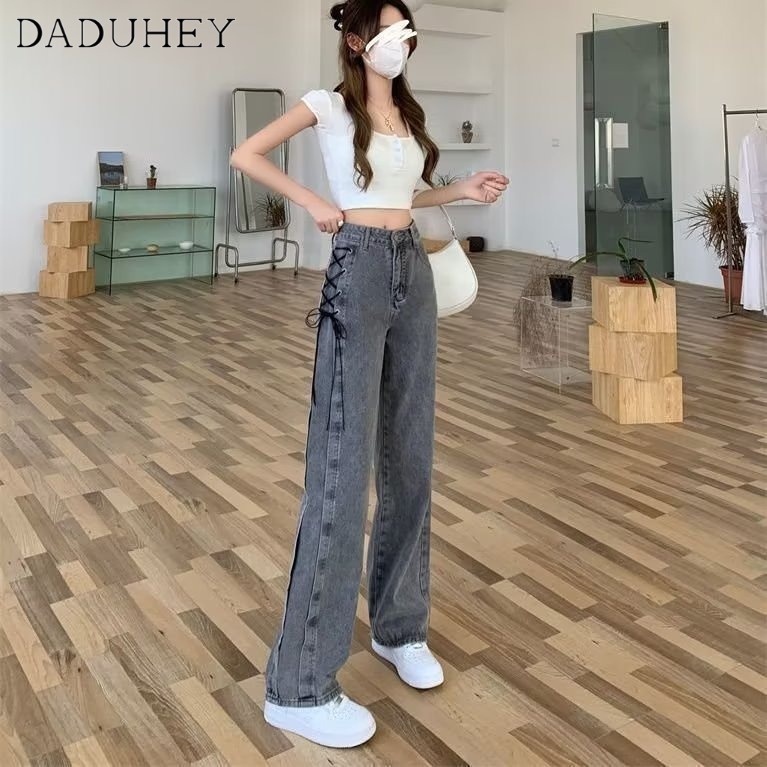 Ảnh Quần jean dài DADUHEY size lớn ống rộng cạp cao thời trang retro đường phố cao cấp kiểu Mỹ 4