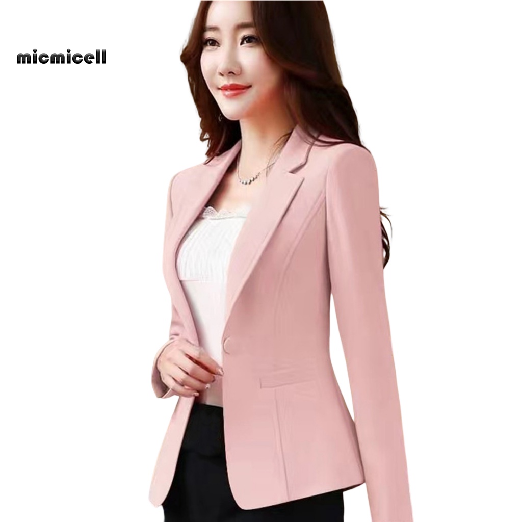 Áo Khoác blazer Tay Dài Màu Trơn Cài Một Hàng Nút Thời Trang Xuân Thu Cho Nữ