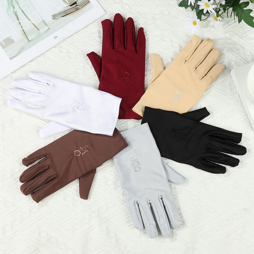 Găng tay lái xe TRACEILLOIAN, Găng tay chống nắng thêu đàn hồi, Găng tay chống nắng mỏng ngoài trời cho bé gái