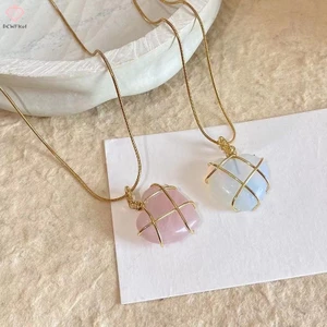 Vòng cổ hình trái tim Opal thời trang Vòng cổ pha lê dành cho nữ Cô gái Vòng cổ hoa hồng Phụ kiện trang sức Quà tặng Mới