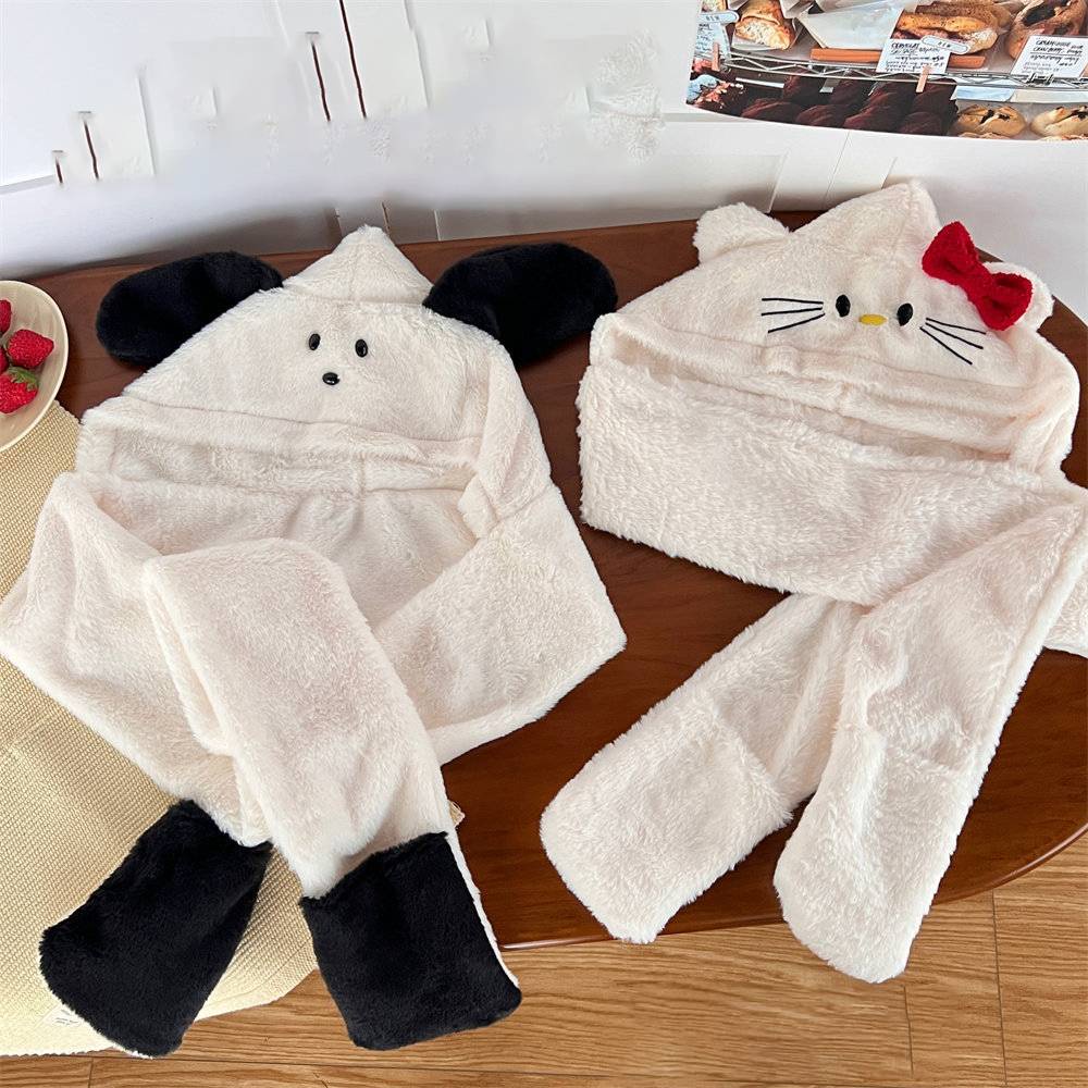 Wilk hellokitty Bộ Ba Món Nón Khăn Choàng Găng Tay Khăn Choàng Cổ Bằng Lông Nhung Ấm Áp Chống Gió Hình Hello Kitty Dễ Thương