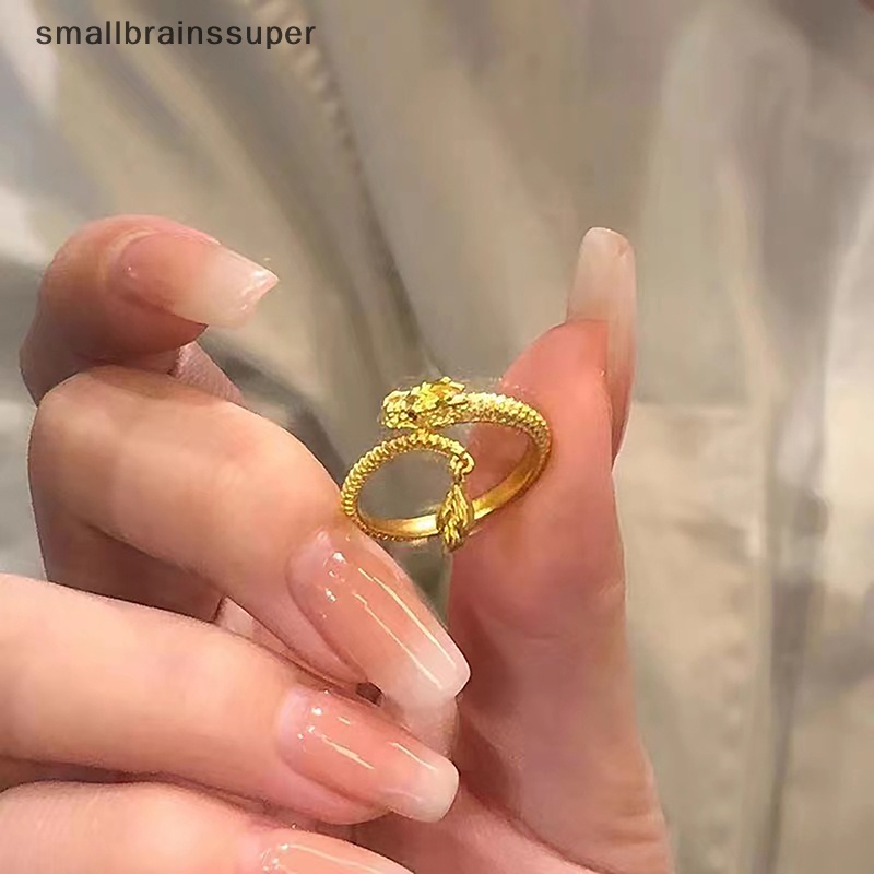 Smallbrainssuper Nhẫn Mạ Vàng Đồng Hình Rồng Chống Thấm Nước Có Thể Điều Chỉnh Thời Trang unisex sbs