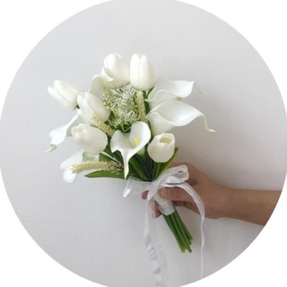 Bó hoa cô dâu Hàn Quốc, hoa loa kèn và hoa tulip mô phỏng cao, chụp ảnh cưới