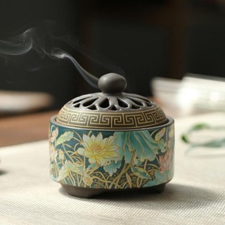 Lư Sứ Xông Trầm Cao Cấp - Chạm Khắc Hoa Văn Hoa Sen - Trầm Hương Yên Lộc