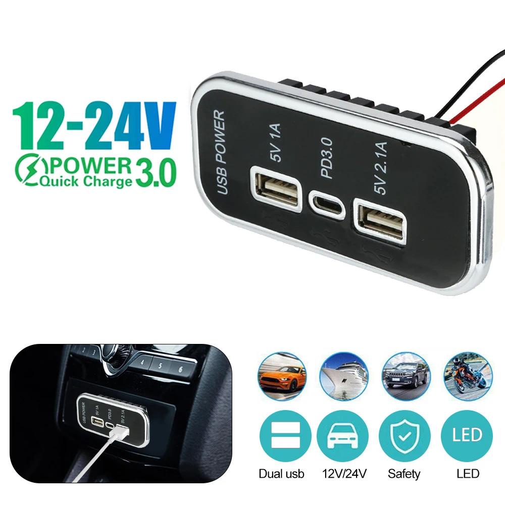 Bộ Sạc 12 / 24V PD Type-C 2.1A 1A Hai Cổng USB Cho Xe Hơi / Xe Tải / Tàu Thuyền / RV