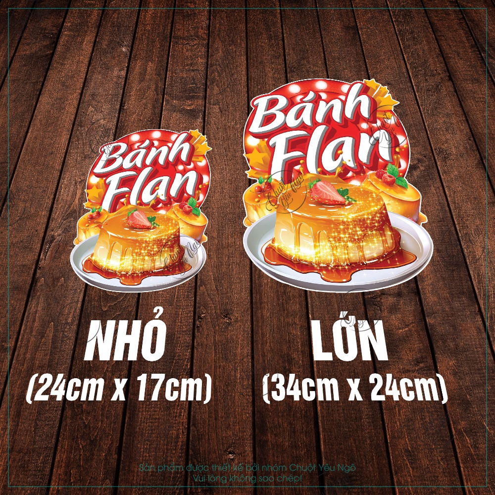 Miếng dán DECAL CHỐNG NƯỚC BÁNH FLAN trang trí decal menu món ăn vặt ...