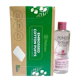 Combo 1 Chai nước tẩy trang 100ml 1 Bông tẩy trang 80 miếng tiện lợi cho phái đẹp