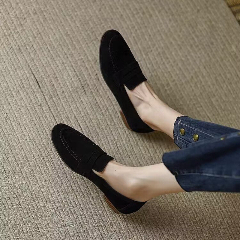 Mùa Xuân Pháp Thu Phong Cách Mới Retro Nữ Giày Mũi Tròn Mờ Da Mềm Slip-On Giày Da Nhỏ Giày Đơn Nữ