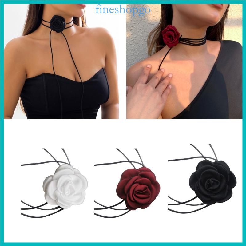 ❀❀Fine Vòng Cổ choker Dây Mảnh Màu Đen Đính Hoa Trà Phong Cách retro Cá Tính Dành Cho Nữ