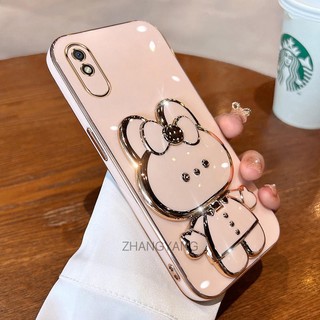 ốp lưng redmi 9a Ốp Điện Thoại TPU Silicon Mềm Mạ Điện Gắn Gương Trang Điểm Hình Thỏ 3D Cho redmi 9a