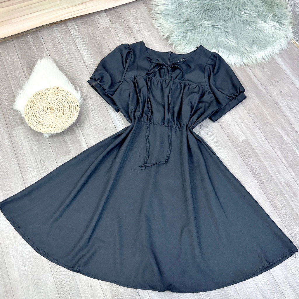 Đầm Thiết Kế Bigsize Nữ Tay Bồng Dây Thắt Nơ Xinh Xắn Vải Mềm Mát Lên Phom Dễ Thương DTK9