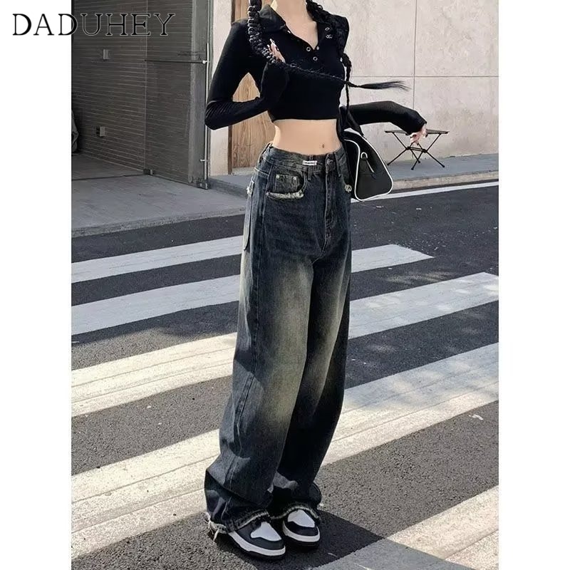 Ảnh Quần jeans DADUHEY lưng cao ống rộng phong cách đường phố Mỹ cổ điển thời trang cao cấp 3