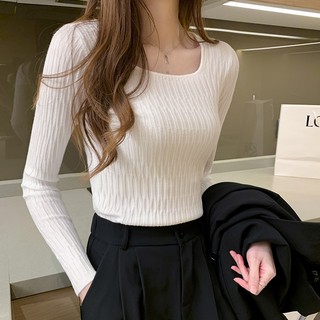 Áo Len Tay Dài Cổ Vuông Phong Cách Hàn Quốc Thời Trang Thu Đông Mới