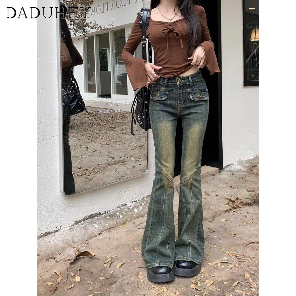Ảnh Quần jeans DADUHEY lưng cao ống loe phong cách đường phố Mỹ cao cấp cỡ lớn 1