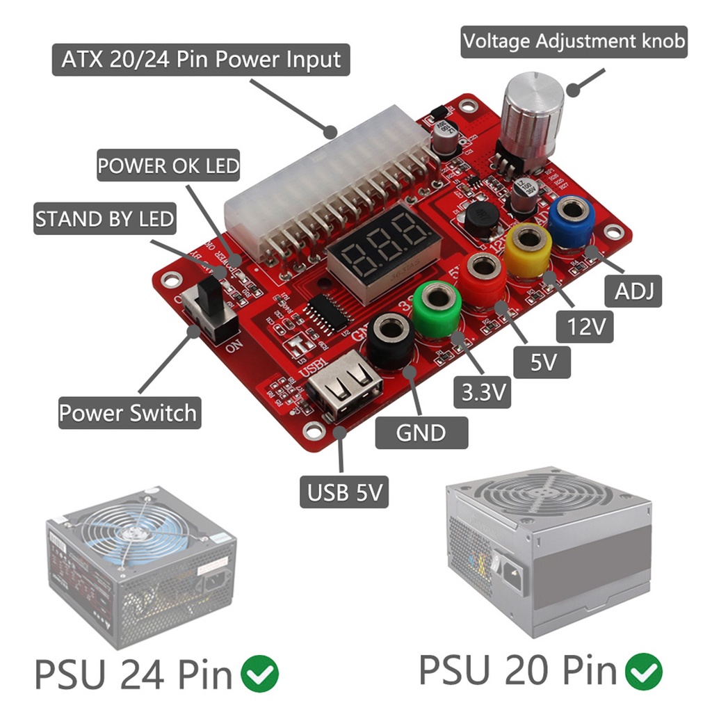 Jmt Bảng Mạch Cung Cấp Nguồn atx 24pin Với 6 Cổng usb 2.0 Hỗ Trợ qc 2.0 / qc 3.0