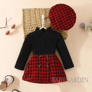Set Đồ 3 Món Gồm Áo Tay Dài Cổ Giả Cổ Giả + Váy + Mũ Thời Trang Mùa Thu Cho Bé Gái 6 Tháng-3 Tuổi