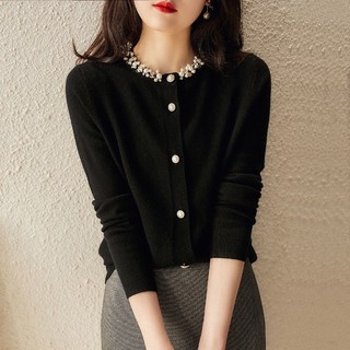 Áo Khoác cardigan Dệt Kim Đính Hạt Thủ Công Phong Cách Mới Mùa Xuân Thu Cho Nữ