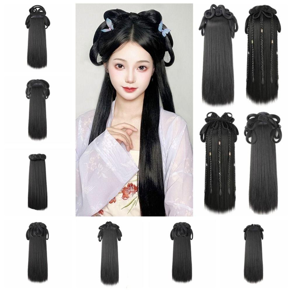 Tóc giả Trung Quốc, phù hợp Hanfu và chụp ảnh, phụ kiện tóc đen dạng búi