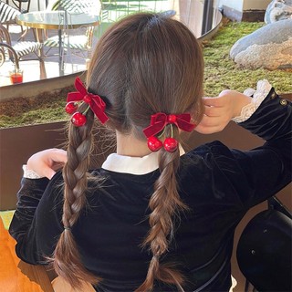 Mới Kẹp Tóc Vải Nhung Đính Nơ Họa Tiết cherry Thời Trang Mùa Đông
