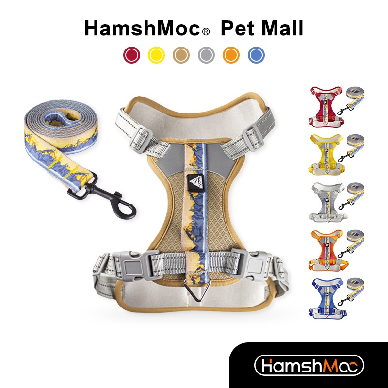 HamshMoc Bộ dây nịt và dây xích cho chó không kéo Dây nịt thú cưng có thể điều chỉnh Tay cầm mềm Dây xích bền có tay cầm điều khiển dễ dàng cho chó nhỏ vừa