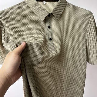 Áo polo Vải Lụa Lạnh Tay Ngắn Màu Trơn Phối Lưới Thời Trang Mùa Hè Cho Nam
