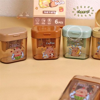 MEGOCE Sinh viên Máy mài bút chì dễ thương, Máy mài bút chì Capybara hoạt hình Mini, Máy mài bút chì cho trẻ em Dụng cụ mài di động hai lỗ