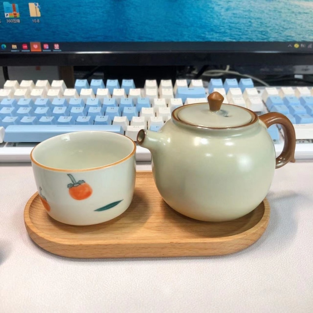 [Chất liệu gốm sứ] Ru Kiln One Pot One Cup Shop Cloud Pot Trà văn phòng Uống trà du lịch Bộ trà Kung Fu gia đình Master Cup