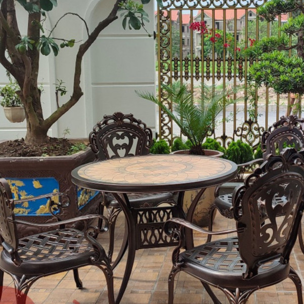 Bàn ghế ngoài trời Nhôm đúc Mặt đá Bộ bàn ghế ban công ngoài trời Bàn ghế sân vườn sang trọng - HP41