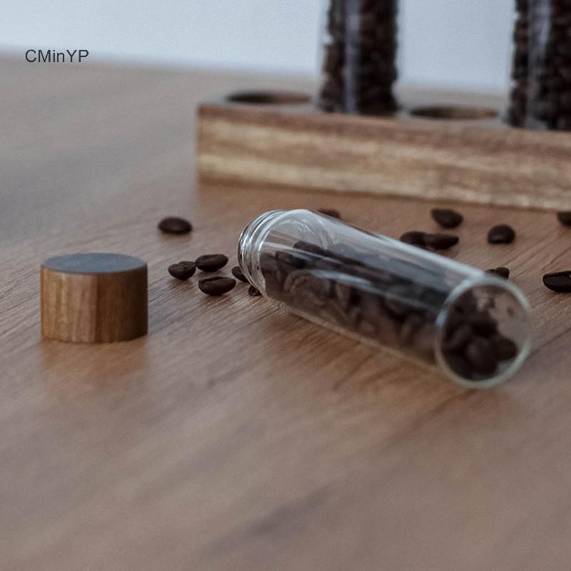 Cminyp Cà Phê Đậu Hộp Bảo Quản Ống Thủy Tinh Với Dụng Cụ Gỗ Ống Đóng Chai Bảo Quản Ngũ Cốc Bằng Gỗ Kín Hộp Barista Dụng Cụ Tặng Vinh Quang