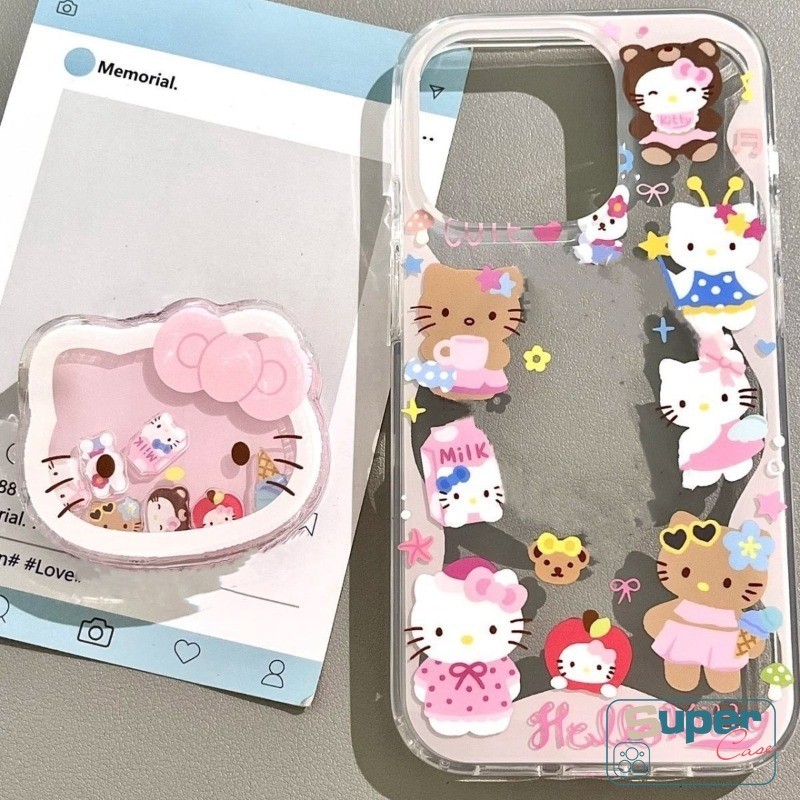 Dành Cho Redmi 9A 13C 14C 12 A2 10A 10 13 12C 9 9T 90 NFC A1 10C A3 Note 13 9 8 10 11 10s 11s 12 Pro POCO M3 C61 Cặp Đôi Hoạt Hình Đáng Yêu Hello Kitty Thời Trang Giá Đỡ Trong Suốt Mềm Mại Bao da