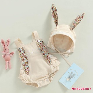 Mgg-baby Girls Mùa Hè Áo Liền Quần Không Tay In Hoa Thỏ Tai Playsuit Có Mũ Hoạt Hình